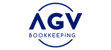 Logo azul de AGV Bookkeeping con diseño circular que representa servicios profesionales de contabilidad.